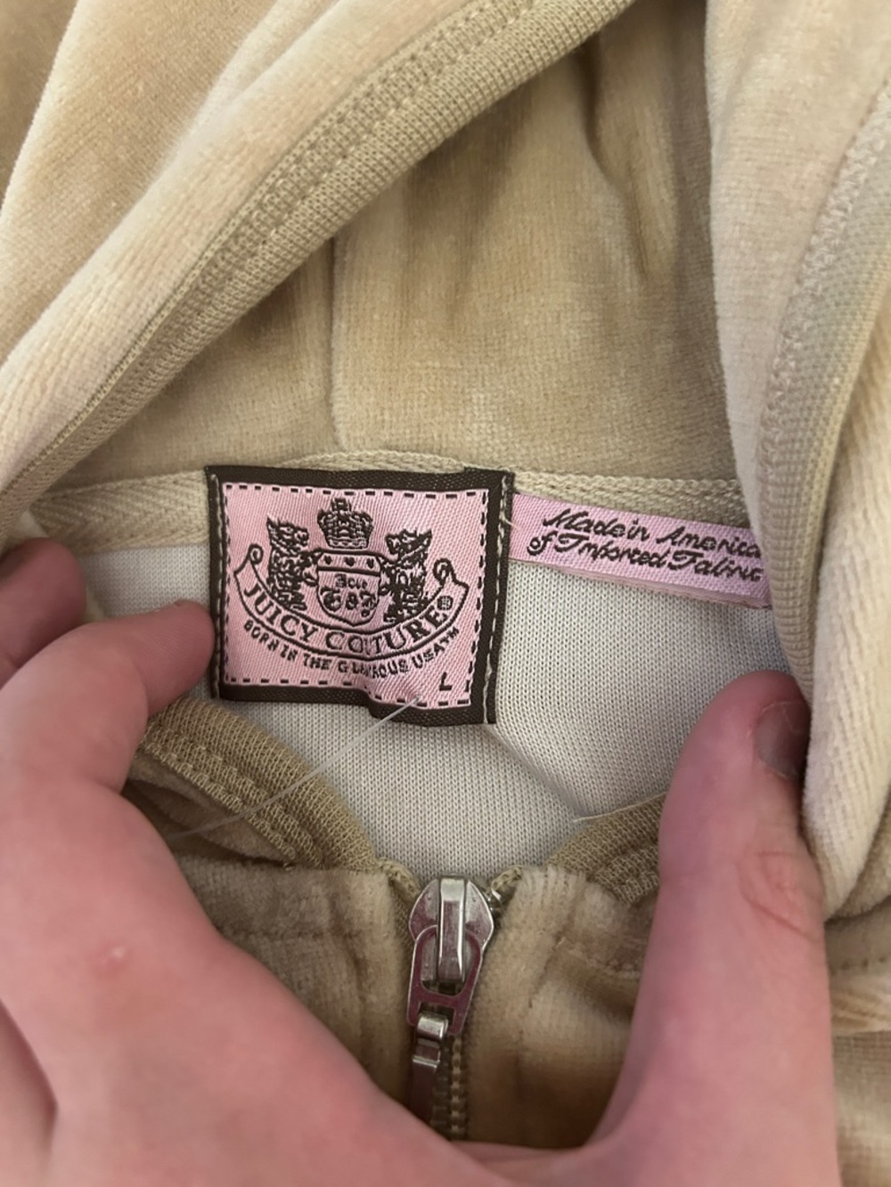 Juicy Couture Beige Velour Hoodie with Pink Logo Patch - Picture 2 of 4